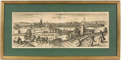 Joris HOEFNAGEL (1542-1600).
Vue de Tours.
Gravure...