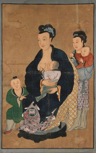 CHINE, XXe.
Peinture à l'encre et couleurs...