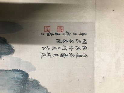 CHINE, XXe.
Rouleau peint à l'encre et couleurs...