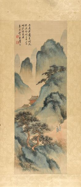 CHINE, XXe.
Rouleau peint à l'encre et couleurs...