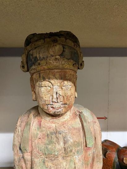 CHINE, XIXe-XXe.
Statue en bois sculpté avec...