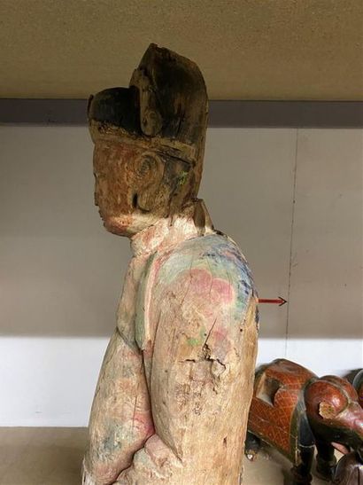 CHINE, XIXe-XXe.
Statue en bois sculpté avec...