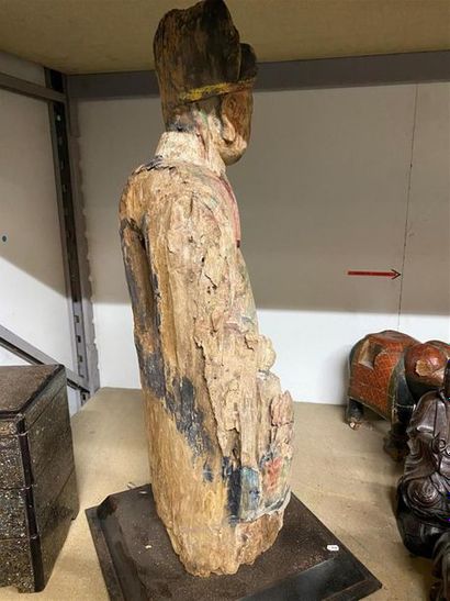 CHINE, XIXe-XXe.
Statue en bois sculpté avec...