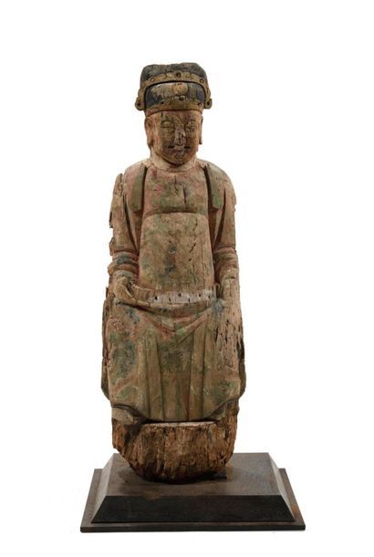CHINE, XIXe-XXe.
Statue en bois sculpté avec...