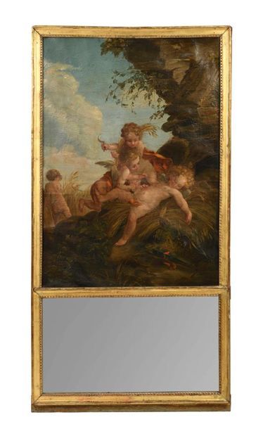 Trumeau en bois sculpté et doré à décor de...