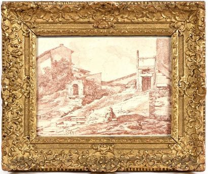 Ecole Française XVIIIe.
Paysage aux murets...