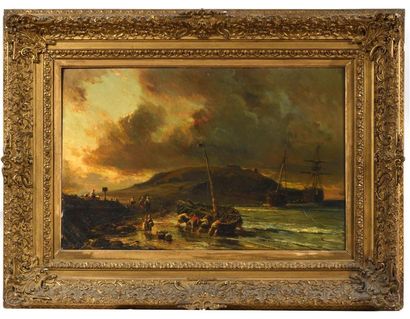 Eugène ISABEY (1820-1886).
Pêcheurs poussant...