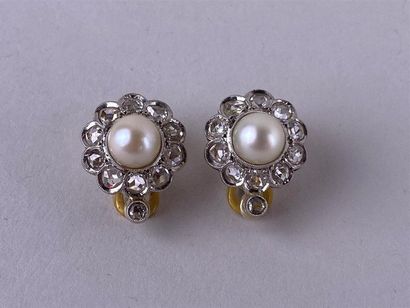 Paire de clips d'oreille en or jaune et gris...
