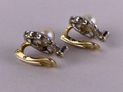 Paire de clips d'oreille en or jaune et gris...