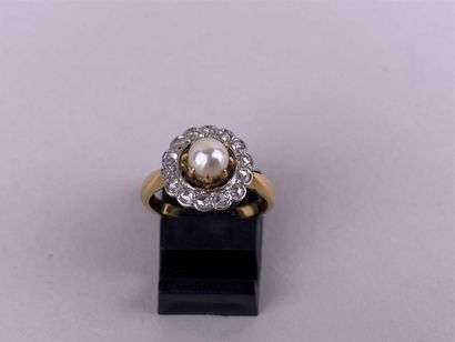 Bague marguerite en or jaune et gris 18K...