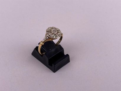 Bague en or jaune et gris 18K à décor de...