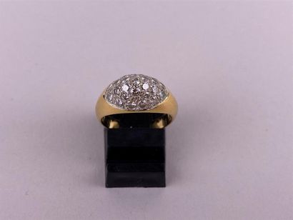Bague dôme en or jaune et gris 18K pavée...