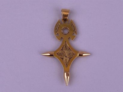 Croix d'Agadez pendentif en or jaune 14K,...
