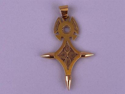 Croix d'Agadez pendentif en or jaune 14K,...