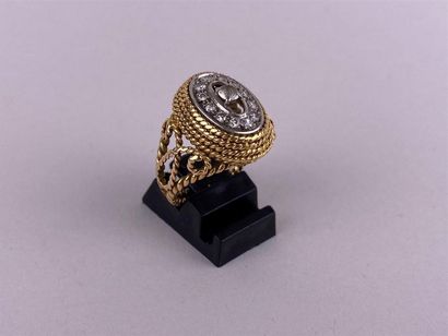 Bague dôme en or jaune et gris 14K centrée...