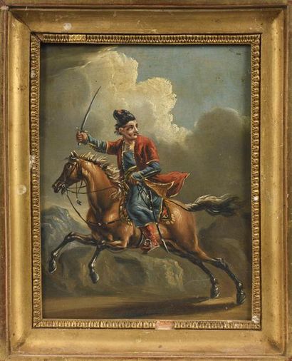 École française XIXe.
Cavalier otoman chargeant.
Huile...
