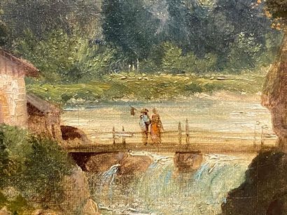 Jules LUCOT (XIXe).
Paysage animé au pont...