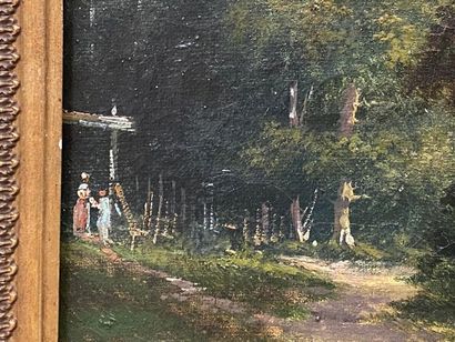Jules LUCOT (XIXe).
Paysage animé au pont...