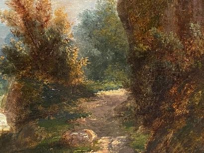 Jules LUCOT (XIXe).
Paysage animé au pont...
