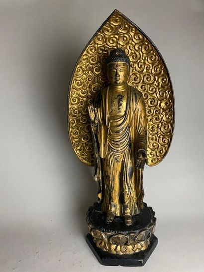 JAPON, XIXe.
Statue de bouddha en bois laqué...