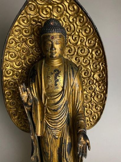 JAPON, XIXe.
Statue de bouddha en bois laqué...