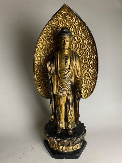 JAPON, XIXe.
Statue de bouddha en bois laqué...