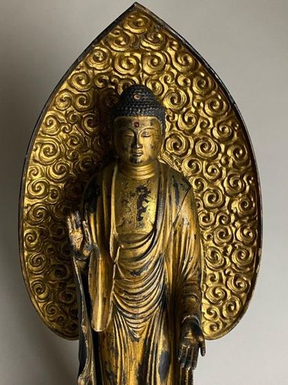 JAPON, XIXe.
Statue de bouddha en bois laqué...