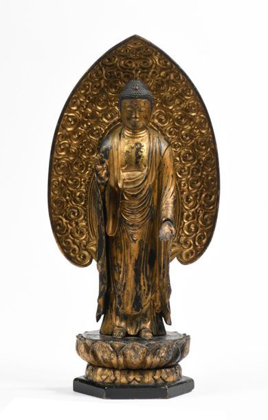 JAPON, XIXe.
Statue de bouddha en bois laqué...