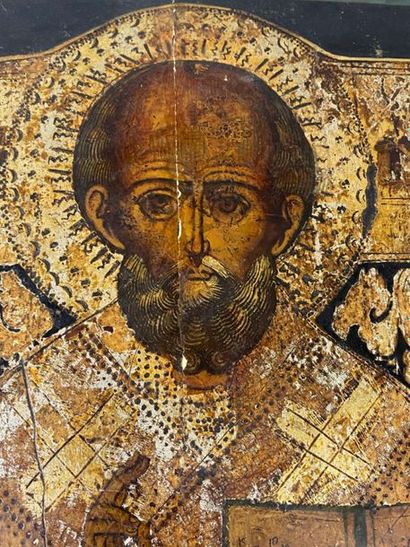 RUSSIE, XIXe.
Icône de Saint Nicolas de Myre.
Tempera...