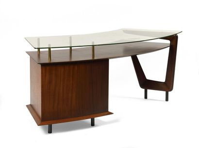 Bureau arrondi en placage de palissandre...