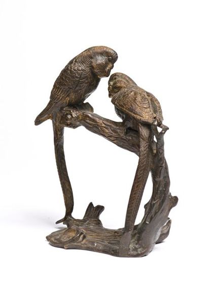 École fin XIXe.
Couple d'oiseaux exotiques...