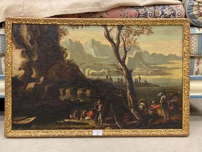 École italienne XVIIIe.
Campement de soldats...