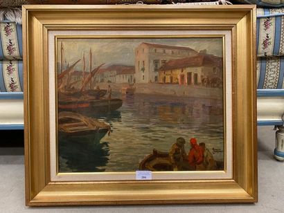 Charles FOUQUERAY (1869-1956).
Port animé.
Huile...