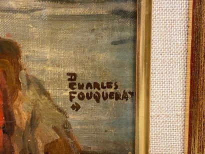 Charles FOUQUERAY (1869-1956).
Port animé.
Huile...