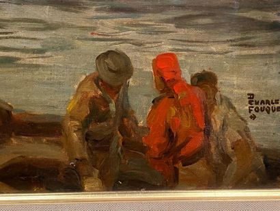 Charles FOUQUERAY (1869-1956).
Port animé.
Huile...