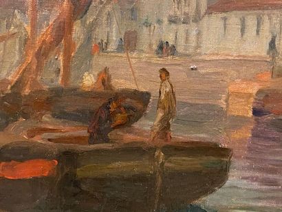Charles FOUQUERAY (1869-1956).
Port animé.
Huile...