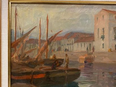 Charles FOUQUERAY (1869-1956).
Port animé.
Huile...