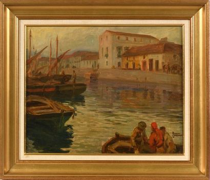 Charles FOUQUERAY (1869-1956).
Port animé.
Huile...