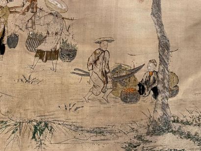VIETNAM, début XXe.
Grande tenture en soie...