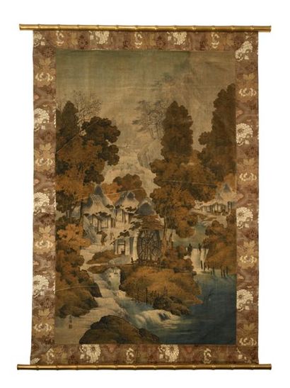 JAPON, début XXe.
Grande tenture en soie...