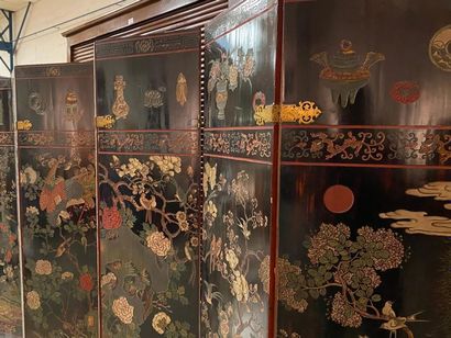 CHINE, fin XIXe.
Paravent à dix feuilles...