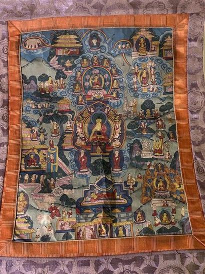 TIBET, XXe.
Thangka de bouddha, assis au...