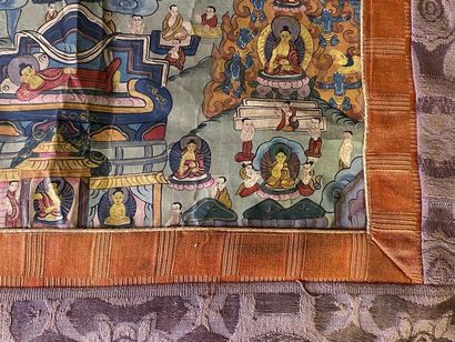 TIBET, XXe.
Thangka de bouddha, assis au...