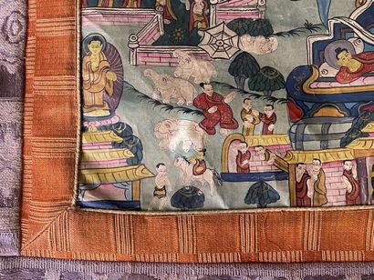 TIBET, XXe.
Thangka de bouddha, assis au...
