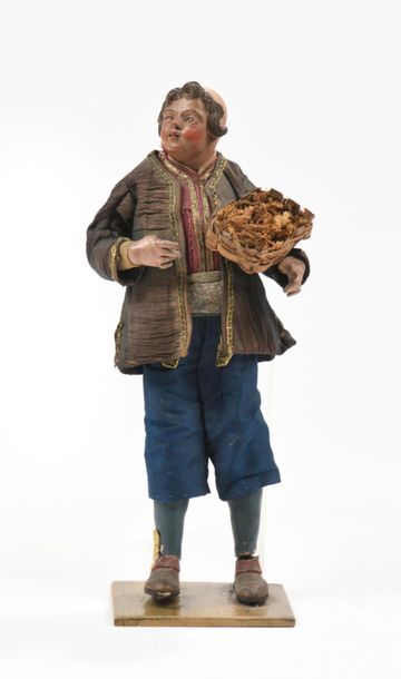 Personnage en terre-cuite polychrome vêtu...