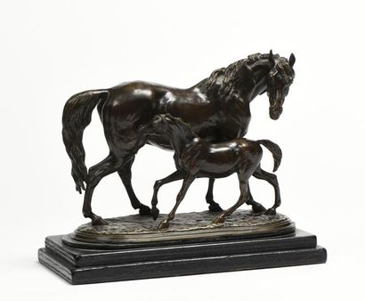 École française fin XIXe.
Jument et son poulain.
Sculpture...