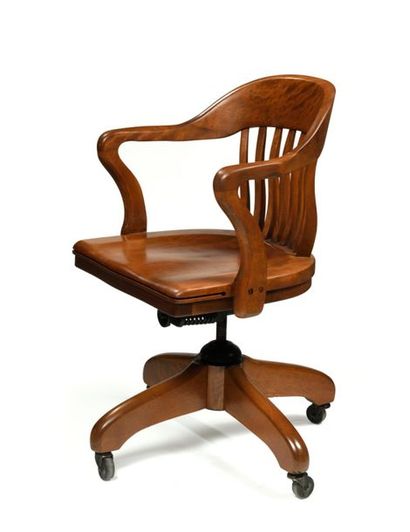 Fauteuil de bureau pivotant en bois exotique,...