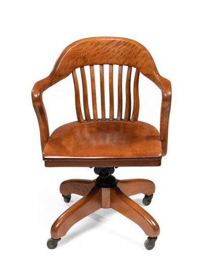 Fauteuil de bureau pivotant en bois exotique,...