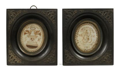 Deux compositions en marqueterie de paille,...