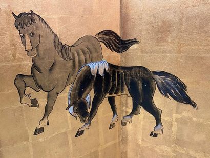 JAPON, XXe.
Paravent à quatre feuilles, une...